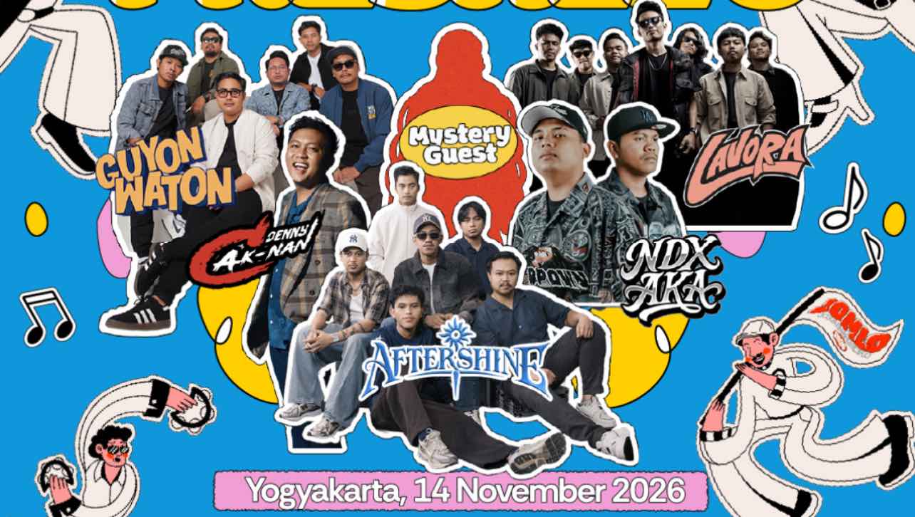 Poster informasi line up musisi dan jadwal Jomlo Fest Jogja 2026 di Stadion Mandala Krida